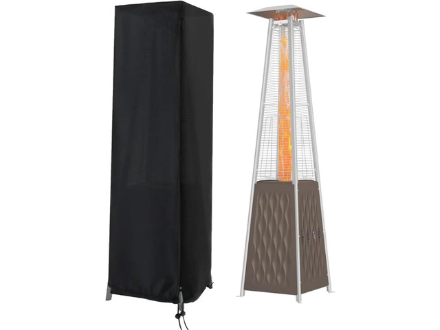Black Tower Patio Heater Cover, HeavyDuty Oxford Fabric Pyramid Outdoor Heater Protector with Zipper and Drawstring