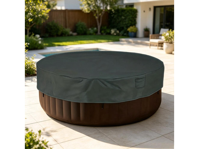 Black Round Hot Tub Cover, HeavyDuty Oxford Fabric Outdoor Inflatable SPA Bathtub Protector with Side Handles