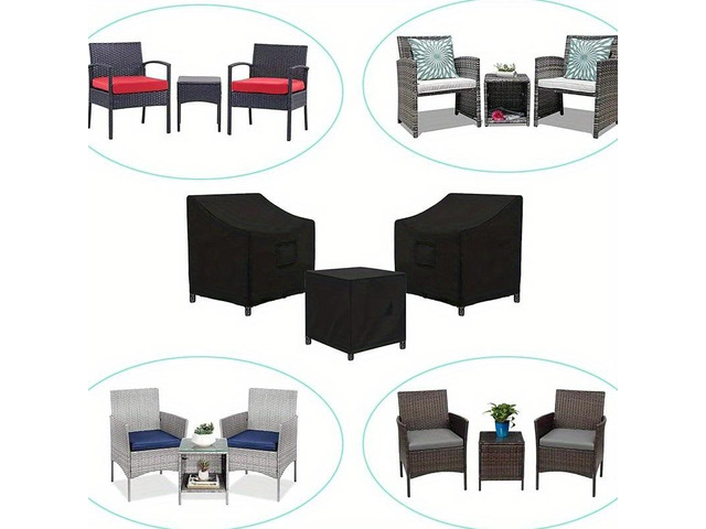Black 3Piece Patio Furniture Cover Set, HeavyDuty Oxford Fabric Outdoor 2 Chairs Plus 1 Side Table Waterproof UVResistant Protector