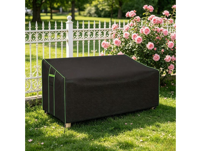 Black Outdoor Loveseat Cover, HeavyDuty Oxford Fabric Patio 2Seater Sofa Protector with Air Vent and Drawstring