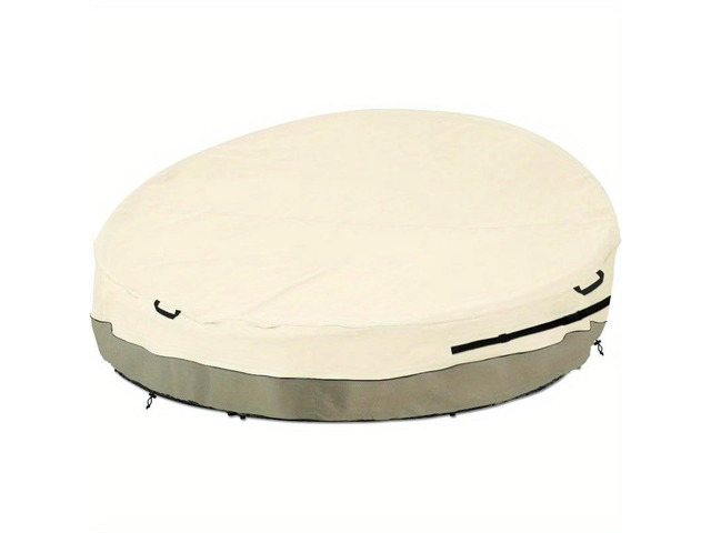 Beige & Sage Green Round Daybed Cover, HeavyDuty Oxford Fabric Waterproof UVResistant Outdoor Circular Lounge Daybed Protector