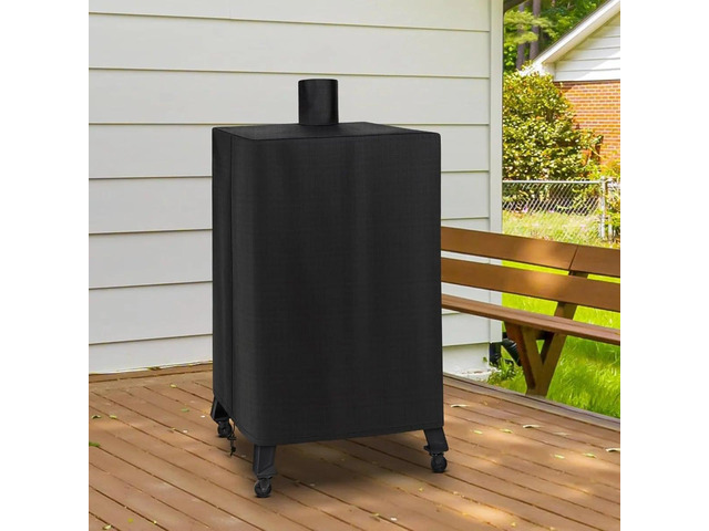 Black Vertical Smoker Cover, HeavyDuty Oxford Fabric Outdoor Smoker Grill Protector with Chimney Cutout