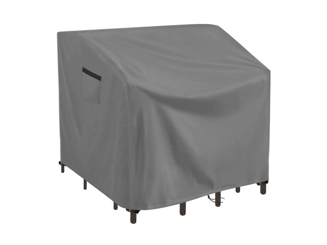 Grey Outdoor Bar Set Cover, HeavyDuty Oxford Fabric Waterproof UVResistant Patio High Top Bar Table Chair Protector with Storage Pocket