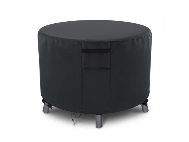 Black Round Fire Pit Cover, HeavyDuty Oxford Fabric Waterproof UVResistant Outdoor Round Fire Pit Protector with Storage Pocket