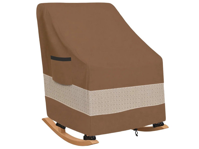Brown TwoTone Outdoor Rocking Chair Cover, Silver Coated Inner with Coffee NonWoven Layer Waterproof UVResistant Patio Rocker Protector with Side...