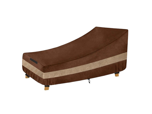Brown TwoTone Outdoor Chaise Lounge Cover, SilverCoated Backing with Coffee NonWoven Trim Waterproof UVResistant Patio Lounge Protector with Carry...