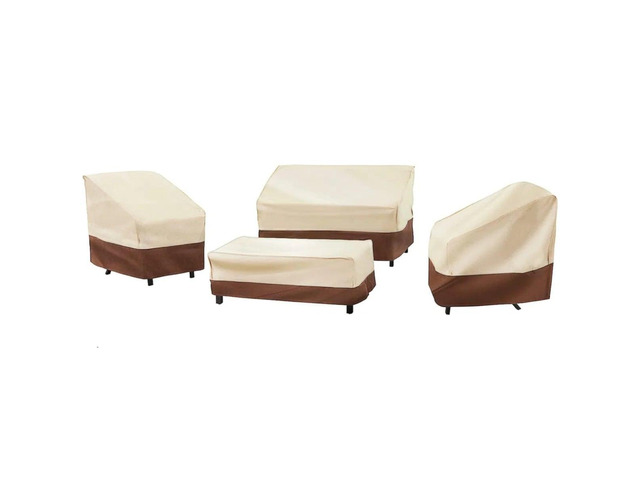 Beige Brown Patio Furniture Cover 4Piece Set, HeavyDuty Oxford Fabric Waterproof UVResistant Outdoor Sofa Chair Ottoman Protector Set