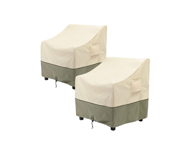 Beige And Green Patio Chair Covers 2 Pack, HeavyDuty Oxford Fabric Waterproof UVResistant Outdoor Armchair Protectors with Storage Pocket