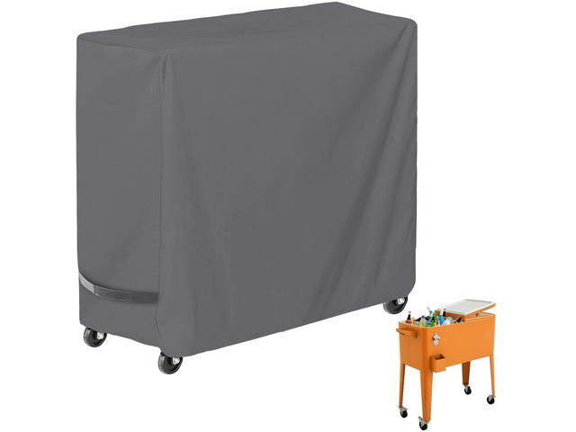 Grey Outdoor Cooler Cart Cover, HeavyDuty Oxford Fabric Waterproof UVResistant Patio Rolling Ice Cooler Protector with Fastening Straps