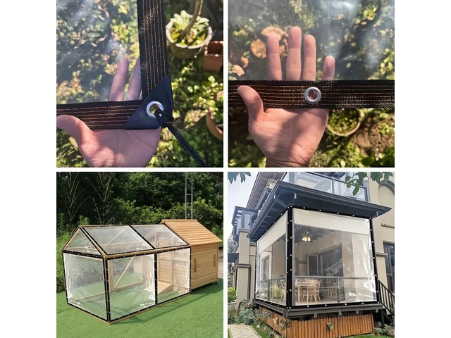 Transparent PVC Plastic Tarpaulin, Waterproof Rainproof Windproof Cold Insulation Sheet, Clear Outdoor Protective Cover for Balcony Patio Garden