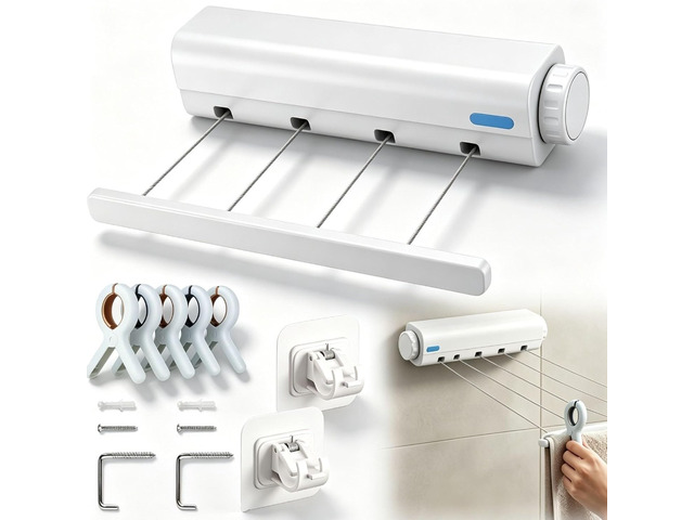Retractable Clothesline with 5 Lines, Heavy Duty Invisible Laundry Drying Rack, Space Saving Indoor Clothes Line for Bedroom Bathroom Living Room,...