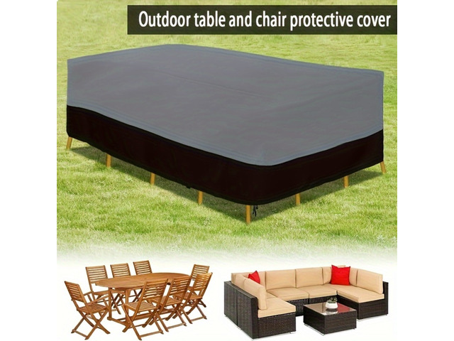 1pc Outdoor Garden Furniture Cover, Waterproof UV Protection Square 210D Oxford Cloth Patio Dust Cover, Black & Gray Dual Color Outdoor Furniture...