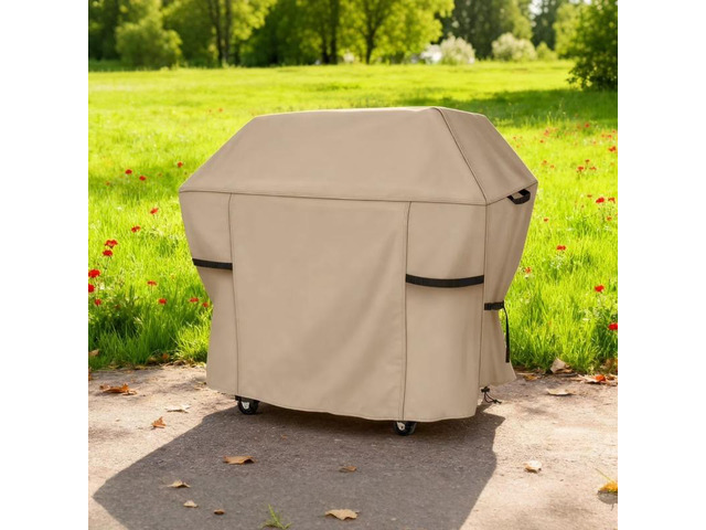 HeavyDuty Beige BBQ Grill Cover, Waterproof UV Resistant Oxford Cloth Outdoor Barbecue Protector, Windproof Design with Handles, Buckle Straps &...