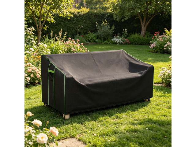 Black Outdoor Double Bench Cover, All Weather Waterproof Patio Bench Protector with Green Piping