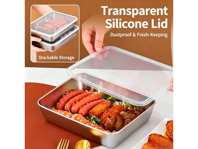 Flip-Top Stainless Steel Food Storage Containers, Microwave-Safe Meal Prep Containers, Fridge Organizer for Fruits & Meat, Portable Storage Boxes...