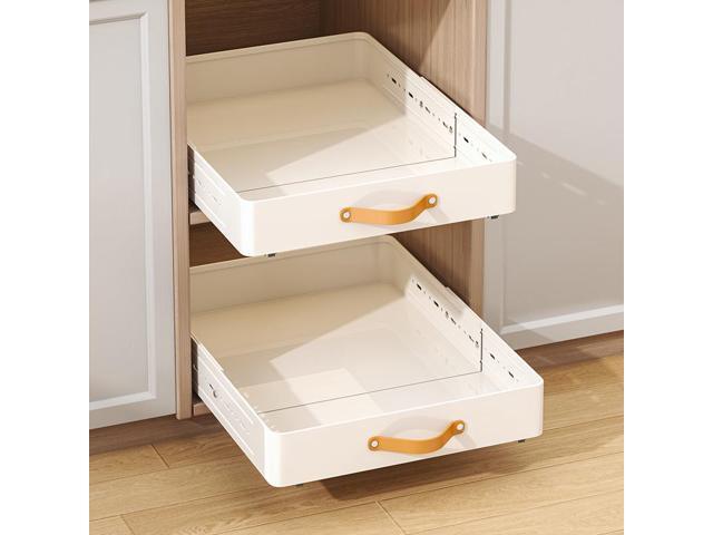 Adjustable PullOut Cabinet Storage Basket, Expandable SlideOut Drawer Organizer, EasyGrip Handle Kitchen Pantry Storage for Cabinets