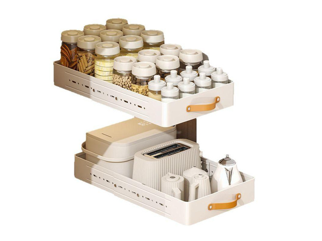 Adjustable PullOut Cabinet Storage Basket, Expandable SlideOut Drawer Organizer, EasyGrip Handle Kitchen Pantry Storage for Cabinets