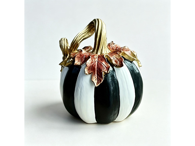 Charming Resin Pumpkin Ornament, Black White Plaid Pumpkin Tabletop Decor, Multipurpose Indoor Outdoor Home Centerpiece for Halloween Thanksgiving...
