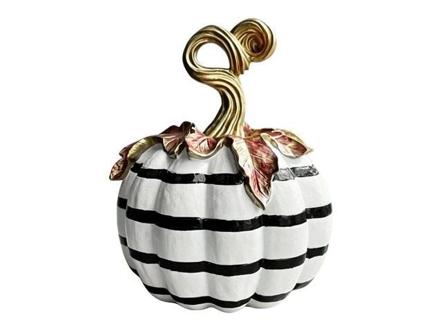 Charming Resin Pumpkin Ornament, Black White Plaid Pumpkin Tabletop Decor, Multipurpose Indoor Outdoor Home Centerpiece for Halloween Thanksgiving...