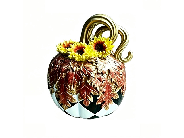 Charming Resin Pumpkin Ornament, Black White Plaid Pumpkin Tabletop Decor, Multipurpose Indoor Outdoor Home Centerpiece for Halloween Thanksgiving...