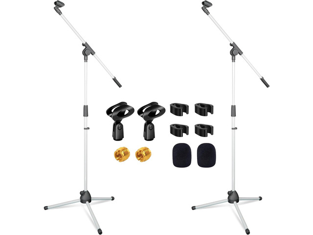 5 Core 2Pcs Tripod Mic Stand Heavy Duty Height Adjustable Floor Microphone Boom Arm Pedestal Para Microfono for Singing On Stage Studio - MS 080 WH...