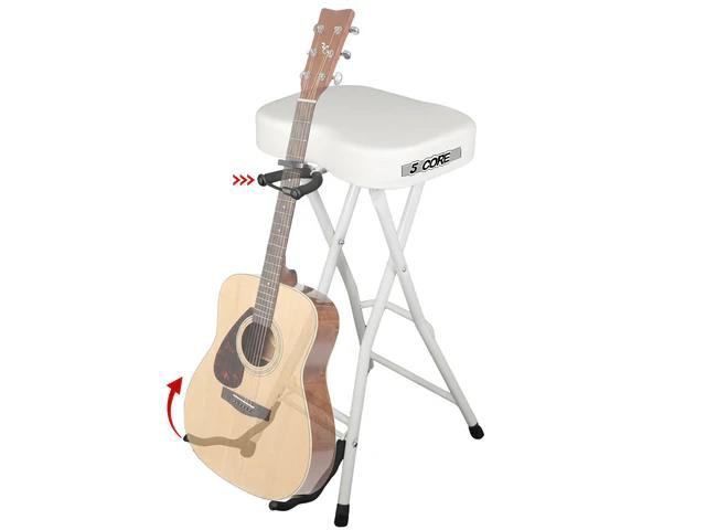 5Core Guitar Stool 3.15' Padded Chair Foldable Heavy Duty Music Seat Built in Foot Rest Guitar Stand