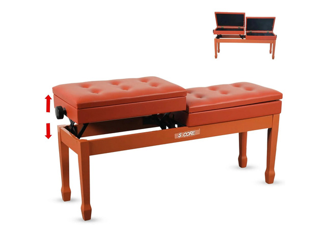 5 Core Duet Piano Bench 3.5 Inch Padded Cushioned Stool Wooden Heavy Duty Musician Chair w Storage