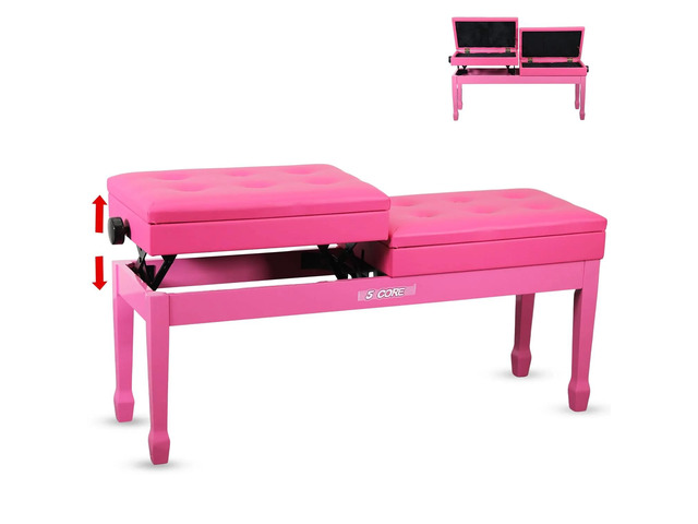 5 Core Duet Piano Bench 3.5 Inch Padded Cushioned Stool Wooden Heavy Duty Musician Chair w Storage
