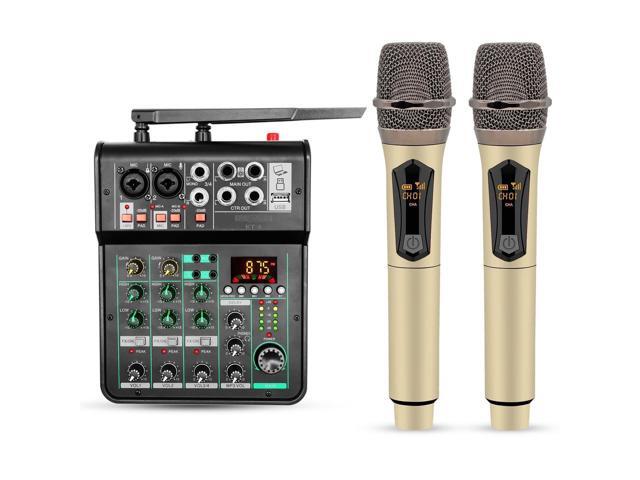 5 Core Audio Mixer 4 Channel DJ Equipment Digital Sound Board Karaoke XLR Mixers w Bluetooth USB MX 4CH 2MIC GLD