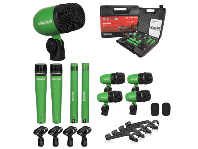 5 Core Drum Microphone Kit 9Pc All Metal Drummer Mics Tom/Snare & Cymbals Wired Instrument Drums Set