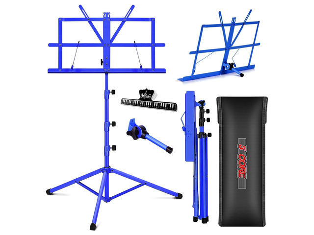 5 Core Music Stand 2 in 1 Dual Use Sheet Music Professional Portable Adjustable 27.6-67 Inch Folding Music Note Holder Tripod Stands Blue MUS FLD...