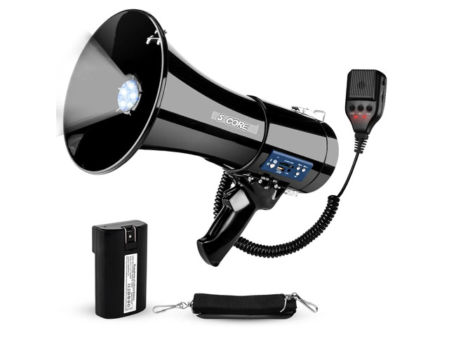 5 Core Megaphone Bullhorn 50W Speaker w Bluetooth Siren Adjustable Volume Loud Portable PA System