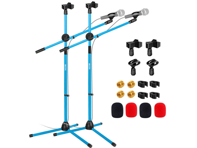 5 Core Microphone Stand Floor Pair Universal Adjustable 63' Tripod Mic Stands w Boom Arm