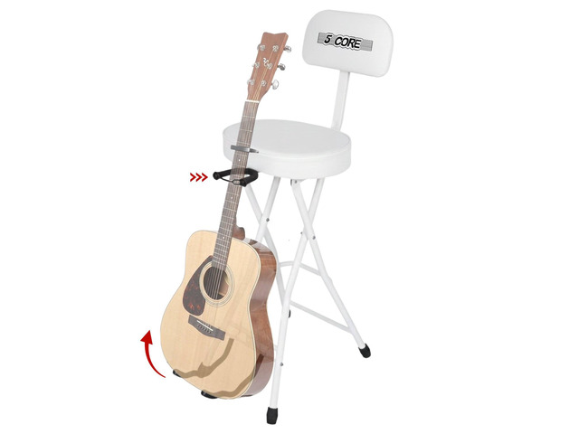 5Core Guitar Stool 3.15' Padded Chair w Backrest Foldable Music Seat Built in Foot Rest Guitar Stand
