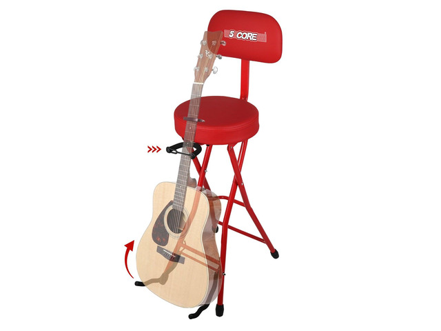 5Core Guitar Stool 3.15' Padded Chair w Backrest Foldable Music Seat Built in Foot Rest Guitar Stand