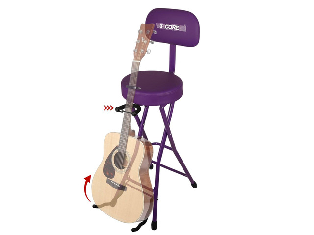 5Core Guitar Stool 3.15' Padded Chair w Backrest Foldable Music Seat Built in Foot Rest Guitar Stand