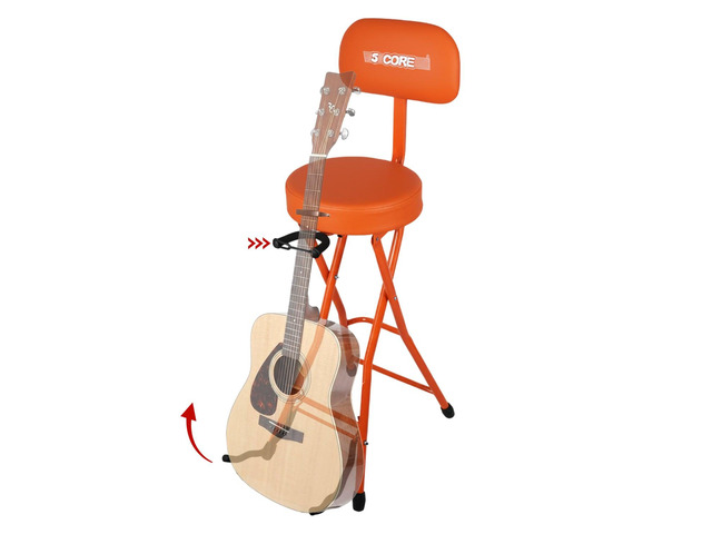 5Core Guitar Stool 3.15' Padded Chair w Backrest Foldable Music Seat Built in Foot Rest Guitar Stand