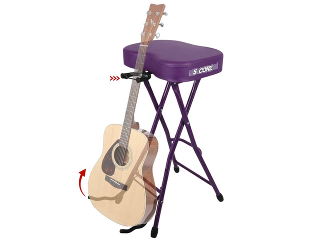 5Core Guitar Stool 3.15' Padded Chair Foldable Heavy Duty Music Seat Built in Foot Rest Guitar Stand