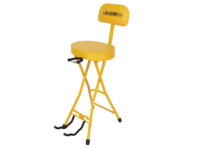 5Core Guitar Stool 3.15' Padded Chair w Backrest Foldable Music Seat Built in Foot Rest Guitar Stand