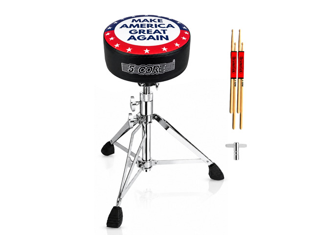 5 Core Drum Throne 4' Padded 23' Adjustable Drummer Stool Seat w Make America Great Again Insignia