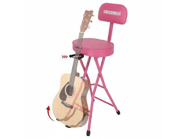 5Core Guitar Stool 3.15' Padded Chair w Backrest Foldable Music Seat Built in Foot Rest Guitar Stand