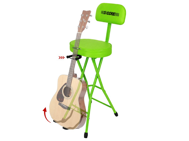 5Core Guitar Stool 3.15' Padded Chair w Backrest Foldable Music Seat Built in Foot Rest Guitar Stand
