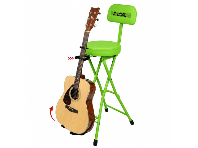 5Core Guitar Stool 3.15' Padded Chair w Backrest Foldable Music Seat Built in Foot Rest Guitar Stand