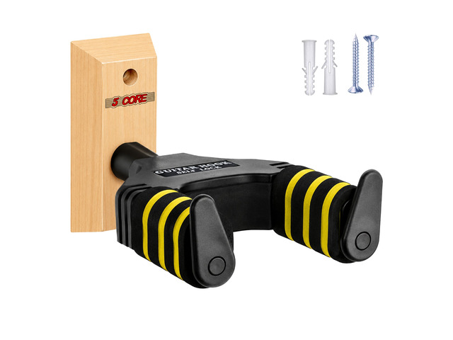 5Core Guitar Wall Mount Hanger Adjustable Display Wall Hook Holder Hard Wood Base
