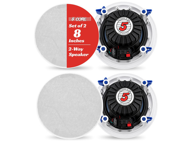 5 Core 8 Inch In-Ceiling In-Wall Speaker 500W 2-Way Pair Flush Mount House Home Theater Speakers