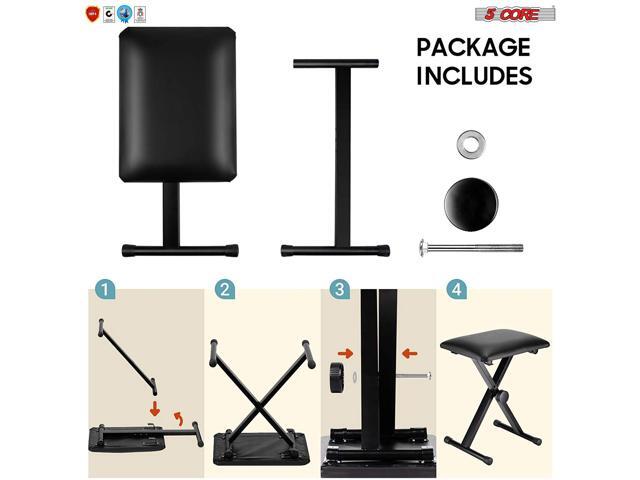 5 Core Premium Adjustable Padded Keyboard X-Style Bench Portable Foldable Piano Keyboard Stool Extra Thick Padded Chair 4 Non-Slip Rubber Feet,...