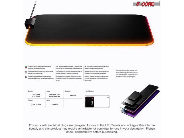 5 Core RGB Mouse Pad - Computer Mouse Mat with Anti-Slip Rubber Base, Easy Gliding, Spill-Resistant Surface, Durable Materials, Flexible, Portable,...