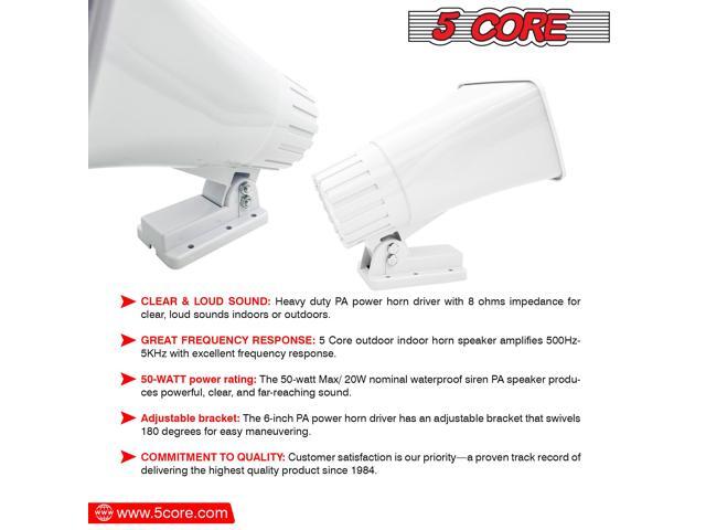 5 Core PA Speaker 6 x 4 Inch 50W Bull Horn Loud Indoor Outdoor Speakers System 8Ohm Reflex Megaphone Mounting Bracket & Hardware Included White -...