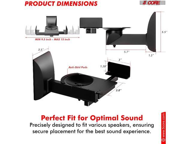 5 Core Speaker Wall Mount Adjustable Shelf Holder Swivel 180 Degree Bookshelf Brackets - 15 Inch Space for Speakers Pair Holds Upto 55lbs - WST...