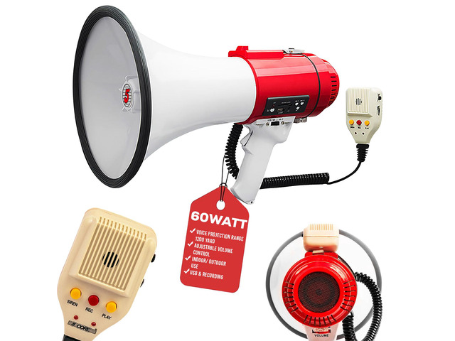 5 Core Megaphone Bullhorn Speaker 60W Professional Bull Horn Battery Power Cheer Megafono 1200 Ft Range Loudspeaker W Siren Recording Ergonomic...